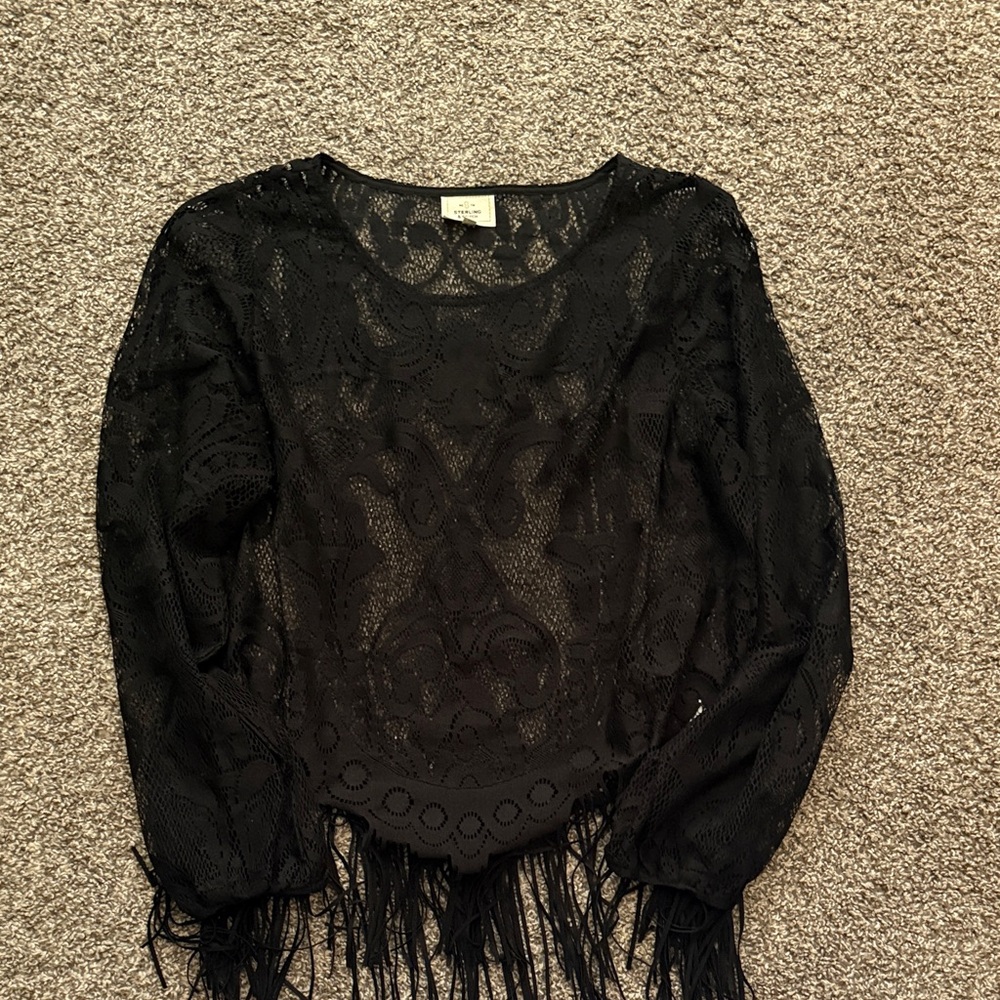 Buckle Black Lace Fringe Blouse